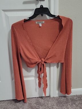 Urban Outfitters Rust Tie-Front Ribbed Crop Top